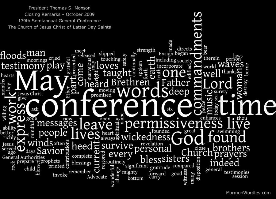 wordle of 2009 October General Conference closing message in black and white