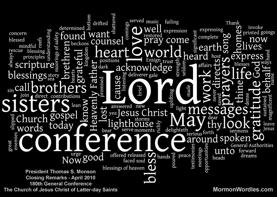Wordle of President Monson's closing remarks, April 2010 General Conference