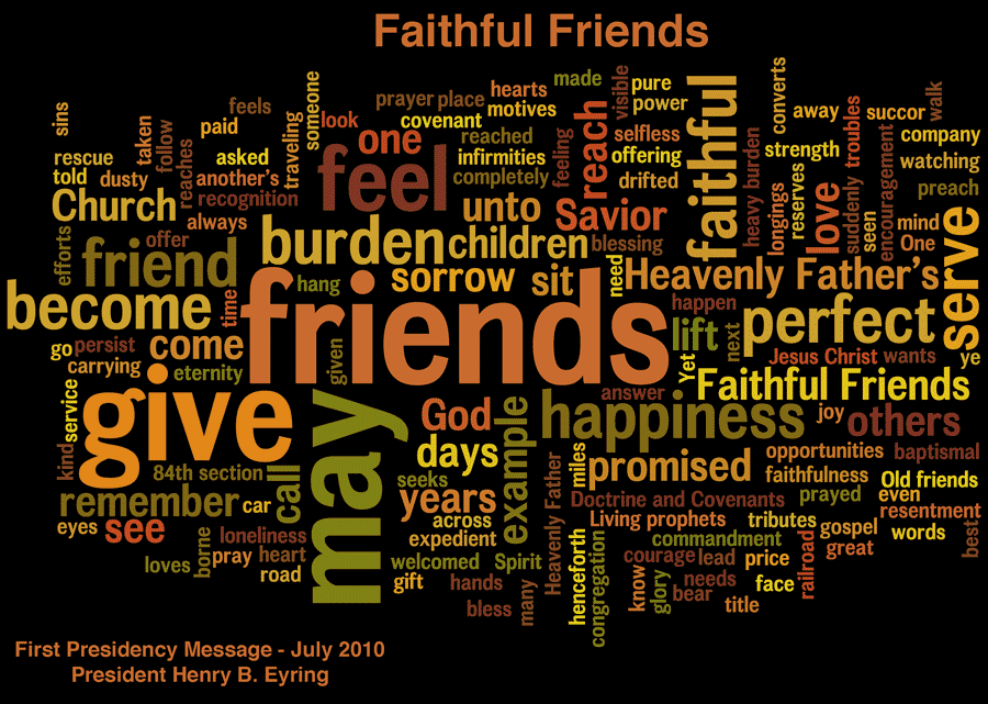 wordle of President Eyring's message on Faithful Friends